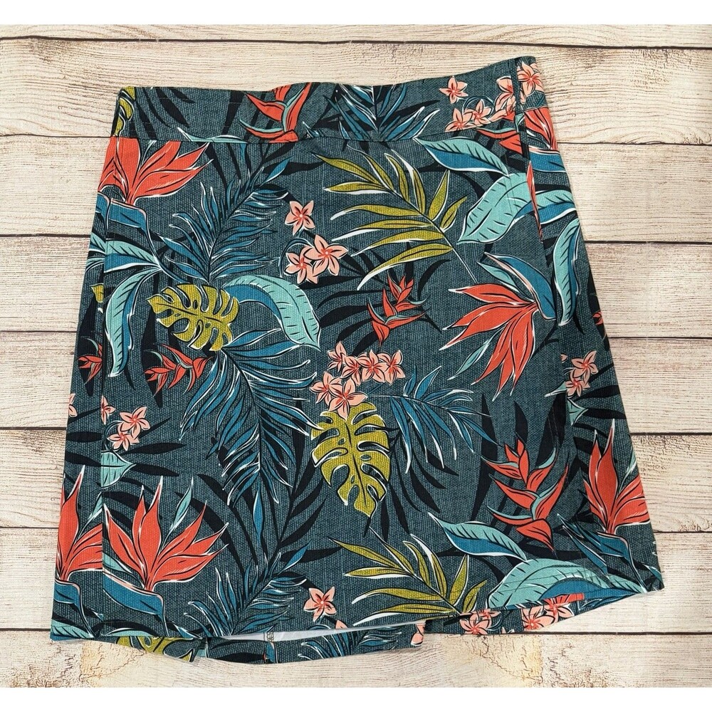 Ripskirt Hawaii Wrap Mini Skirt Green Tropical Floral Print size small